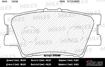 MILES E110060 Колодки тормозные задние (без датчика) (Смесь Semi-Metallic) (TOYOTA CAMRY (V40, V50), RAV4 III) (TRW GDB3426) E110060