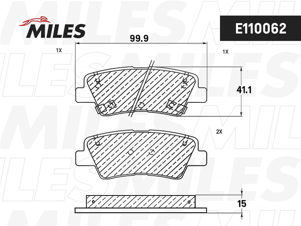 MILES E110062 Колодки тормозные HYUNDAI SOLARIS 10-/SONATA V 05-/KIA SOUL зад. SemiMetallic