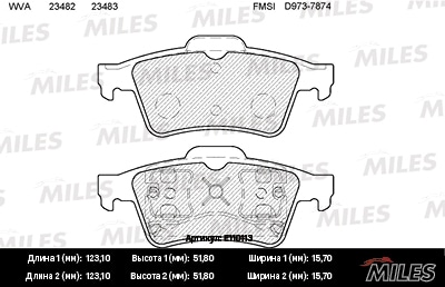 MILES E110113 Колодки тормозные NISSAN PRIMERA (P12) 02-/RENAULT LAGUNA 01- зад. SemiMetallic