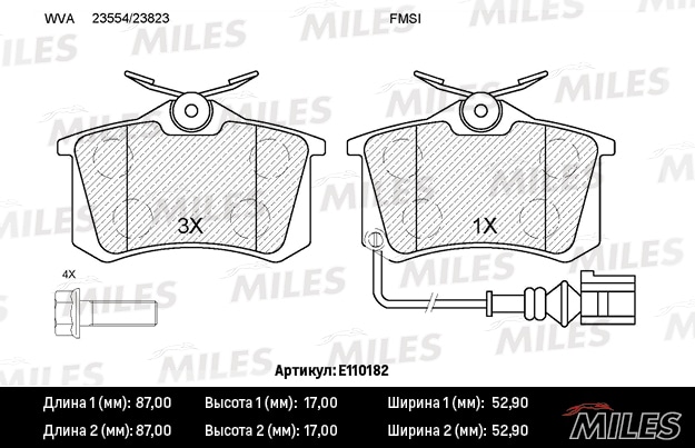 MILES E110182 Колодки тормозные SKODA FABIA 99-08/VW POLO 01- зад. с датч. SemiMetallic