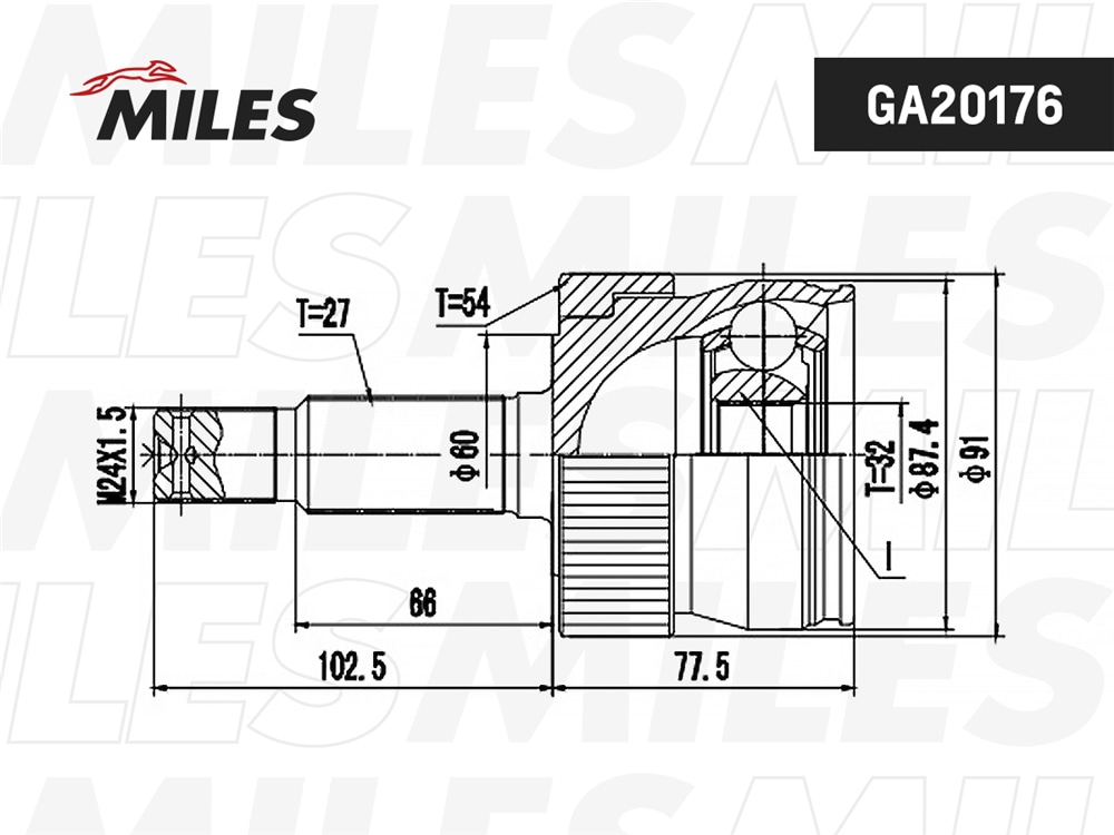 MILES GA20176 ШРУС JEEP CHEROKEE 2.5TD/4.0 91- нар. (ABS)