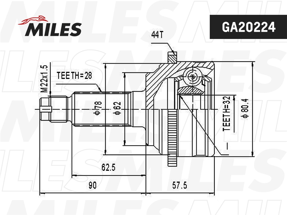 MILES GA20224 ШРУС MAZDA 6 2.0-2.3 02-07 нар.пер. ABS