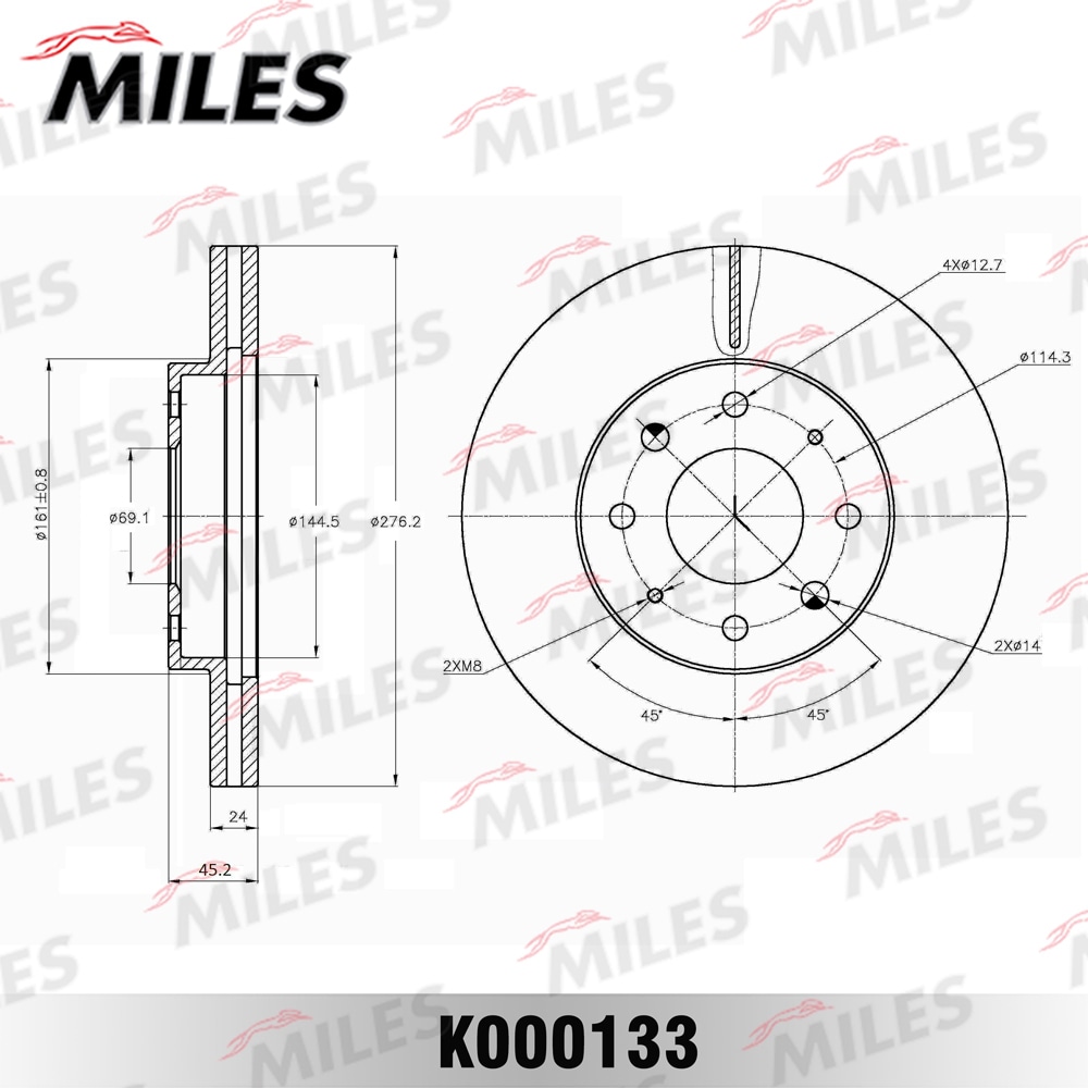 MILES K000133 Диск тормозной MITSUBISHI GALANT VI R15 97-00 пер.вент.
