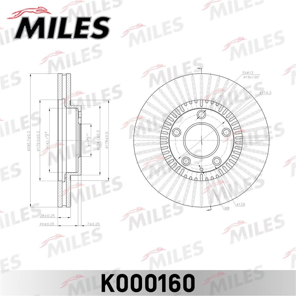 MILES K000160 Диск тормозной MAZDA MPV 02- пер.вент.D 296мм.