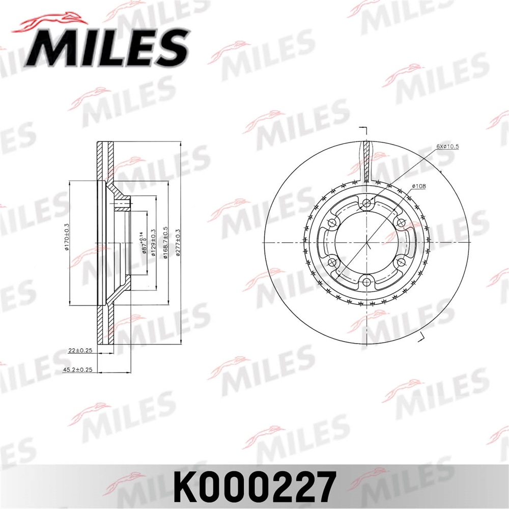 MILES K000227 Диск тормозной HYUNDAI GALLOPER 98- пер.вент.D 277мм.