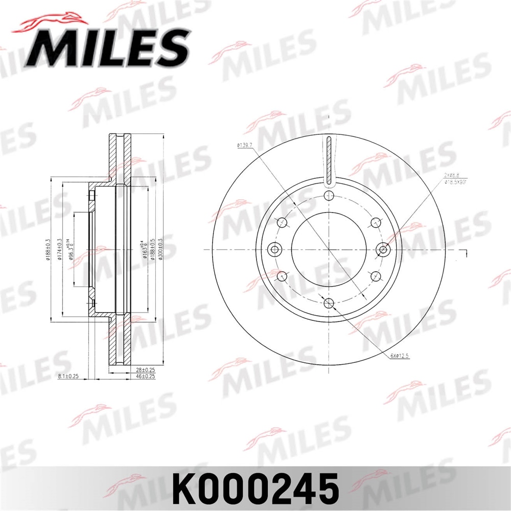 MILES K000245 Диск тормозной KIA CARNIVAL 06- пер.вент.D 300мм.