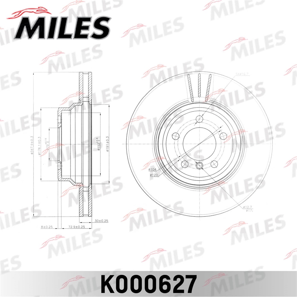 MILES K000627 Диск тормозной BMW E65/E66 730-760 01- пер. D 348мм.