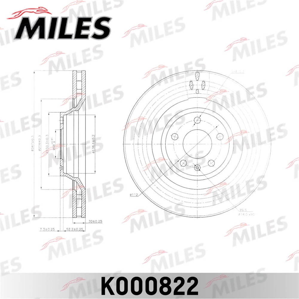 MILES K000822 Диск тормозной передний D347мм. вентилируемый AUDI A6/A6 ALLROAD 04- (TRW DF4695) K000822