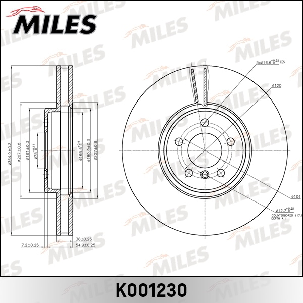 MILES K001230 Диск тормозной BMW X5 E70/X6 E71 пер.вент.D 365мм.