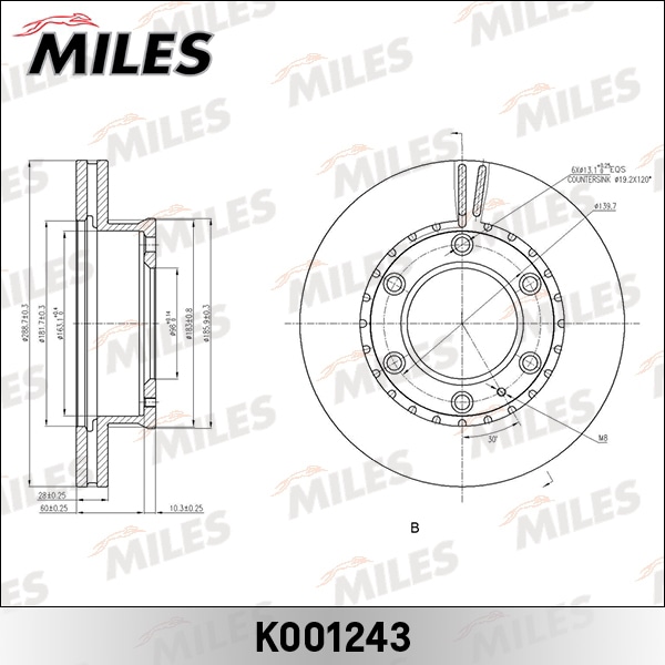 MILES K001243 Диск тормозной FORD RANGER 05-/MAZDA B-SERIE 99-/BT-50 06- пер. D 289мм.