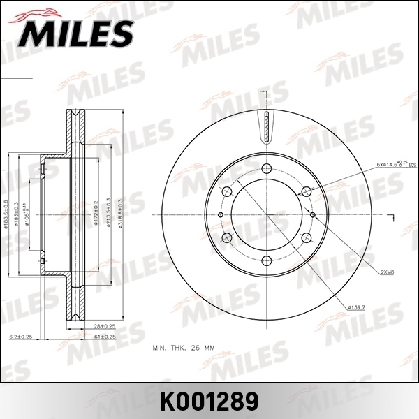MILES K001289 Диск тормозной передний D319мм. вентилируемый TOYOTA 4 RUNNER/FJ CRUISER/HILUX/TACOMA (TRW DF7367) K001289