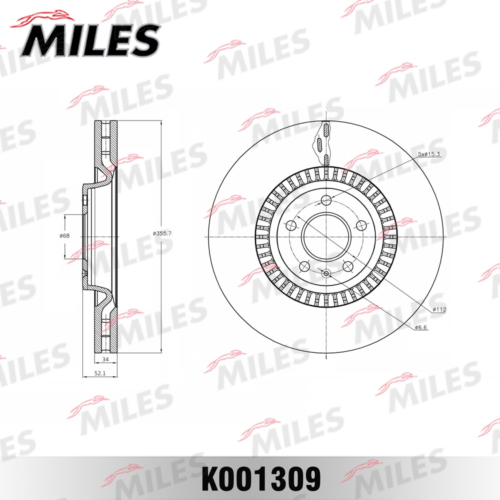 MILES K001309 Диск тормозной передний вентилируемый