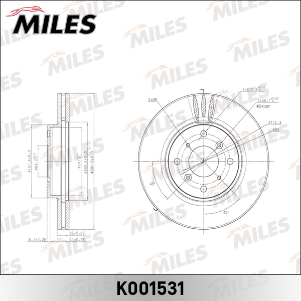MILES K001531 Диск тормозной HONDA ACCORD 1.8-2.3 98-03 пер.