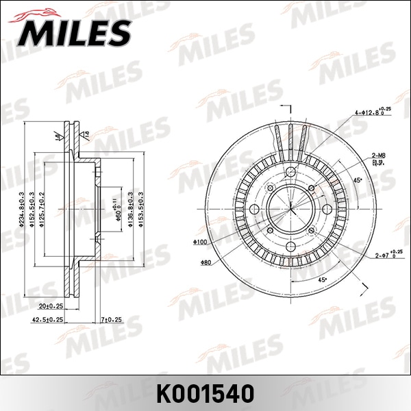 MILES K001540 Диск тормозной SUZUKI BALENO 1.3-1.6 95-02 пер.вент.D 235мм.