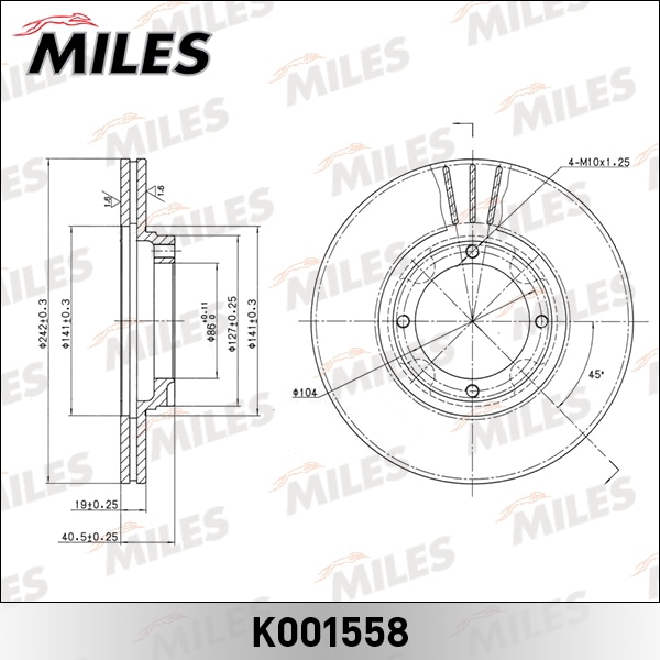 MILES K001558 Диск тормозной HYUNDAI ACCENT 1.3/1.5 94-00/PONY 1.3/1.5 85-95 пер.