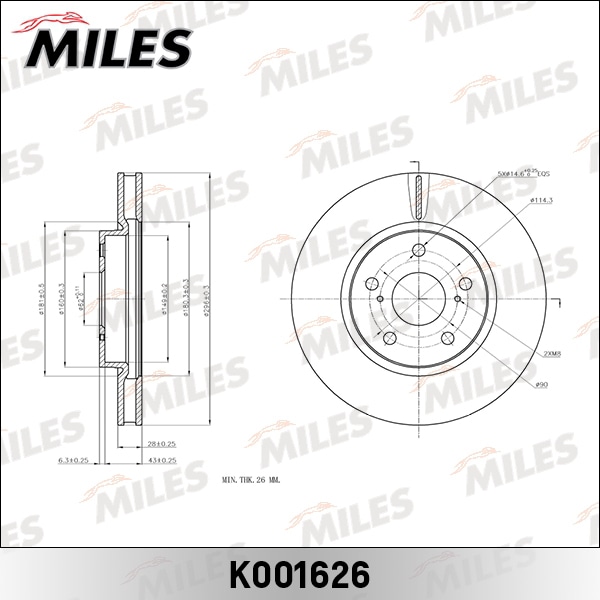 MILES K001626 Диск тормозной передний D296мм. вентилируемый LEXUS IS 2.2-2.5 05- (TRW DF7340) K001626