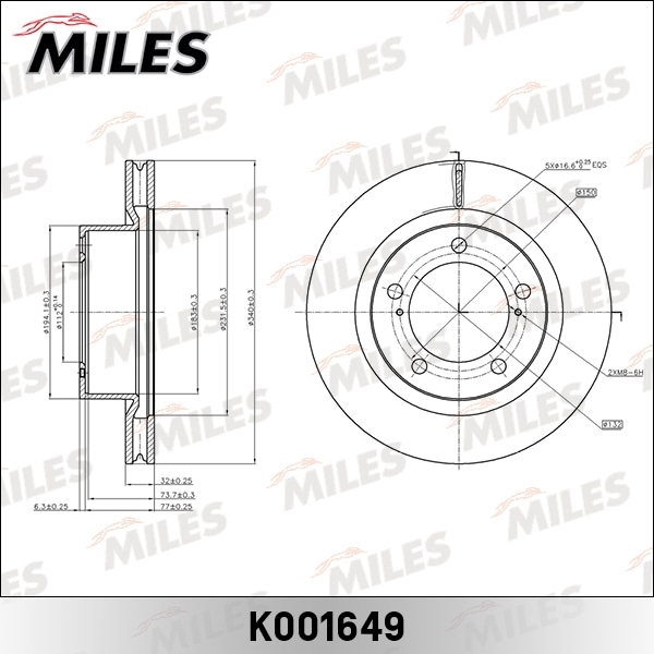 MILES K001649 Диск тормозной TOYOTA LAND CRUISER J200/LEXUS LX570 08- пер.вент.D 340мм.