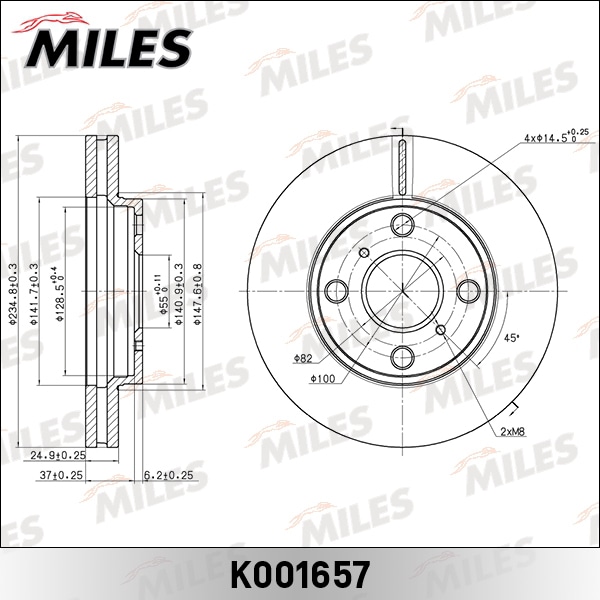 MILES K001657 Диск тормозной передний D235мм. вентилируемый TOYOTA PROBOX/SUCCEED (TRW DF7319) K001657