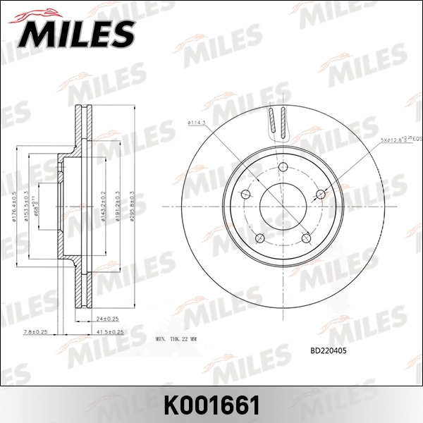 MILES K001661 Диск тормозной NISSAN MAXIMA QX33 00-03 пер.вент.D 296мм.