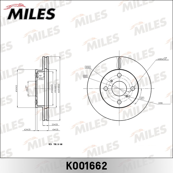 MILES K001662 Диск тормозной TOYOTA CARINA/CALDINA/CORONA пер.вент.