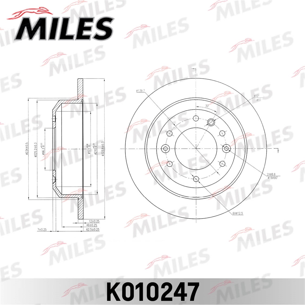 MILES K010247 Диск тормозной KIA CARNIVAL 06- зад. D 324мм.
