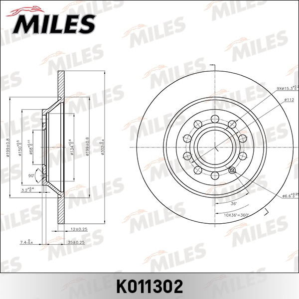 MILES K011302 Диск тормозной AUDI A6 ALLROAD 2.7-4.2 06- зад. D 302мм.