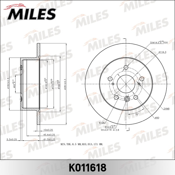 MILES K011618 Диск тормозной задний D281мм. TOYOTA CAMRY V40 06-11 (TRW DF6176) K011618