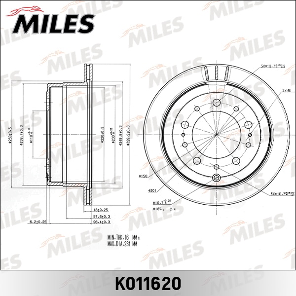 MILES K011620 Диск тормозной задний D329мм. вентилируемый TOYOTA LAND CRUISER J100 4.2-4.7 00-05/LEXUS LX470 02-07 (TRW DF4483) K011620