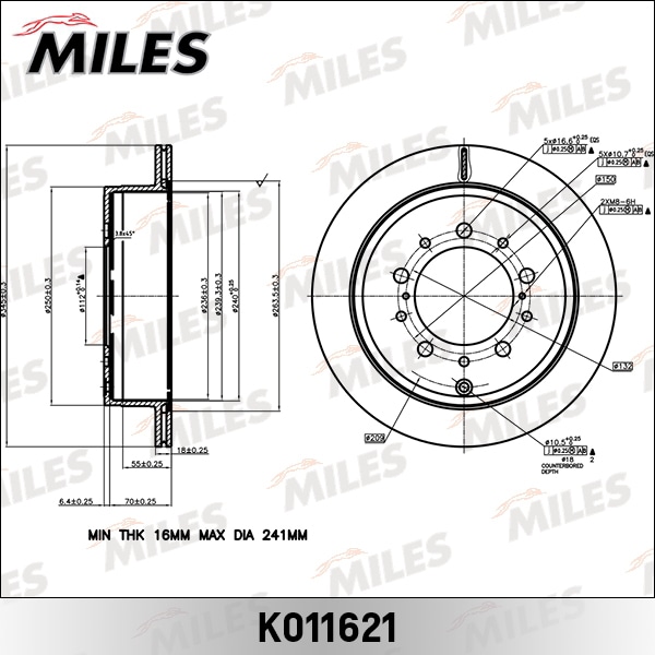 MILES K011621 Диск тормозной задний D345мм. вентилируемый TOYOTA LAND CRUISER J200 4.5D, 4.7 07-/LEXUS LX570 08- (TRW DF4965S) K011621