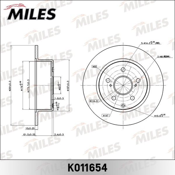 MILES K011654 Диск тормозной TOYOTA MARK/CHASER/CRESSIDA/CRESTA зад. D 291мм.