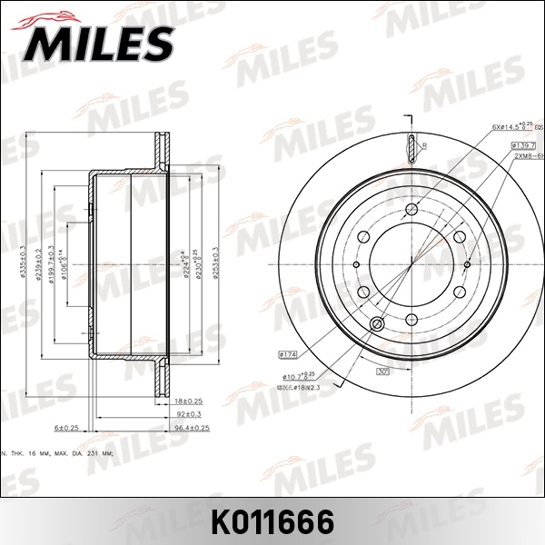 MILES K011666 Диск тормозной задний D335мм. вентилируемый TOYOTA LAND CRUISER J80 4.2-4.5 90-97 (TRW DF3184) K011666