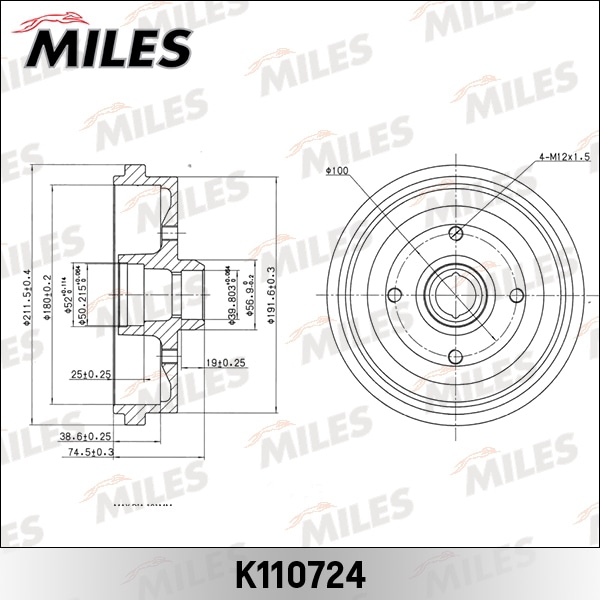 MILES K110724 Барабан тормозной GOLFII/JETTAII/TOLEDO/POLO (TRW DB4035) K110724
