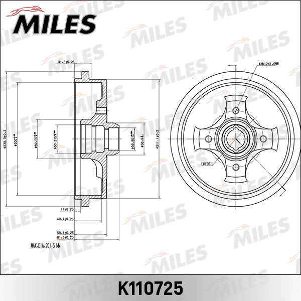 MILES K110725 Барабан тормозной GOLFIII/VENTO/CORDOBA (TRW DB4127) K110725