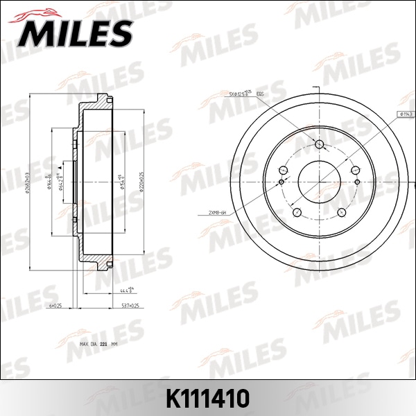 MILES K111410 Барабан тормозной HONDA CR-V 95-/HR-V 99- (DB4223) K111410