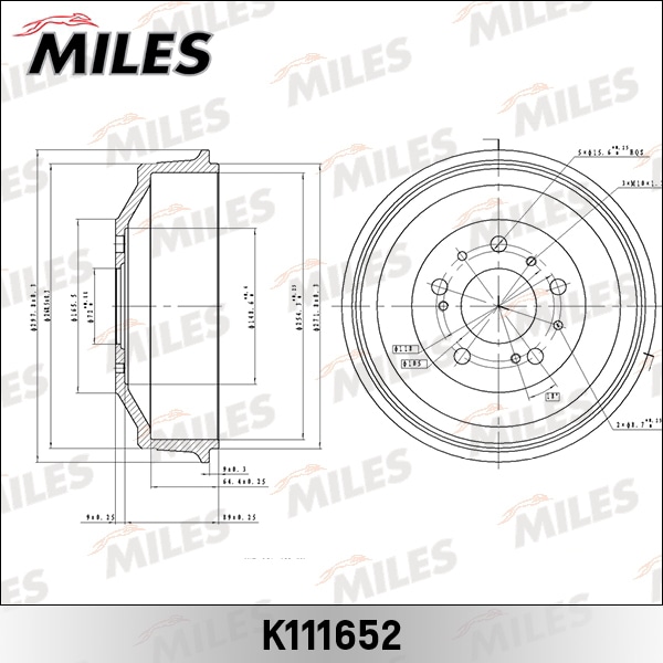 MILES K111652 Барабан тормозной PEUGEOT BOXER/FIAT DUCATO/CITROEN JUMPER 1t-1.5t (TRW DB4023) K111652