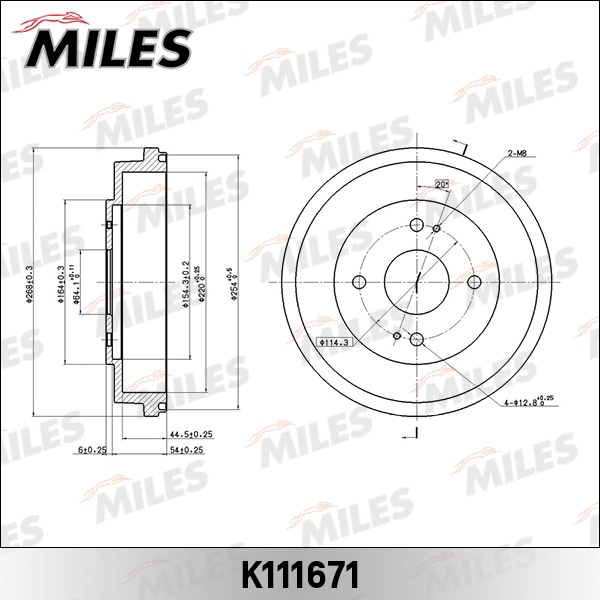 MILES K111671 Барабан тормозной HONDA ACCORD 2.0 90-93 220мм