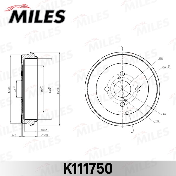 MILES K111750 Барабан тормозной TOYOTA YARIS 99-05 (пр-во Япония)