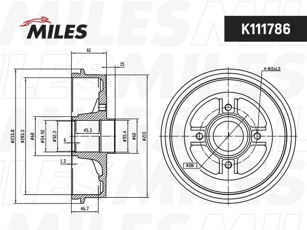 MILES K111786 Барабан тормозной задн в сборе со ступицей Renault Logan Sandero I/Logan Sandero II K111786