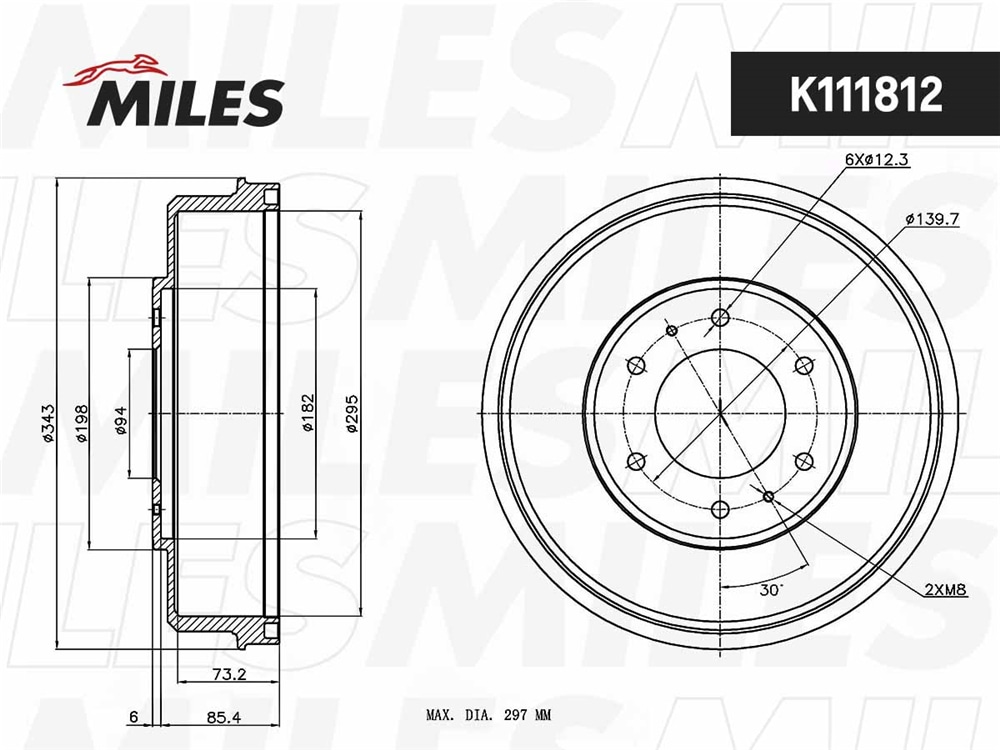 MILES K111812 Барабан тормозной MITSUBISHI L200 05- K111812