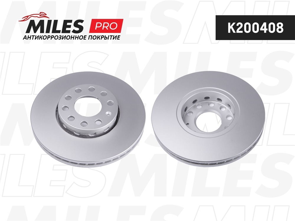 MILES K200408 Диск тормозной AUDI 100 91-/A4 95-08/A6 95-05/VW PASSAT 97-00 перед. (вент., с антикоррозионным покр