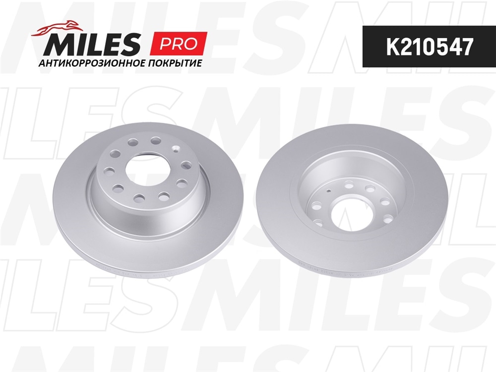 MILES K210547 Диск тормозной задний (серия PRO с антикоррозионным покрытием) D282мм. AUDI A3/SKODA OCTAVIA/YETI/VW GOLF V/VI/PASSAT/TIGUAN (TRW DF4558) K210547