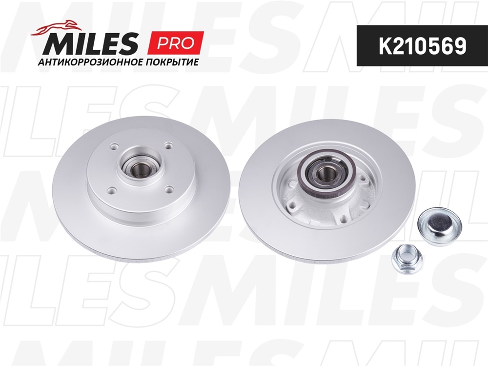 MILES K210569 Диск тормозной CITROEN C4 04-/PEUGEOT 307 1.4-2.0 00- зад. (с подш.) (с покрытием) PRO