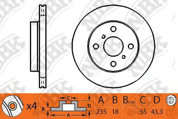 NIBK RN1127 Диск тормозной TOYOTA YARIS 1.0-1.4 99- передний вент.D 235мм.