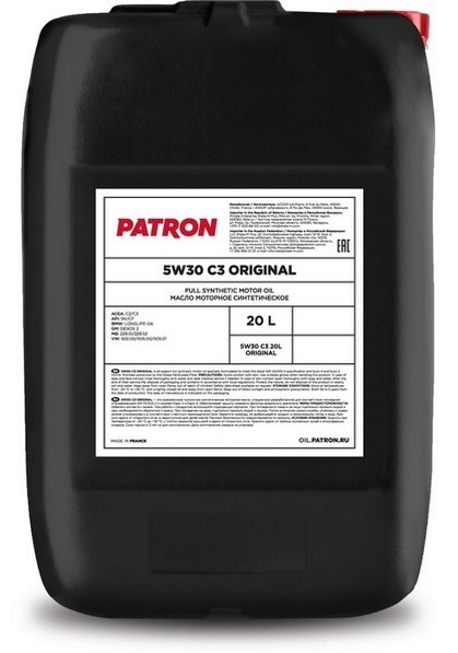 PATRON 5w30c320loriginal Масло моторное синтетическое 20л для легковых автомобилей acea c2/c3, api sn/cf, bmw ll 04, gm dexos2, mb 229.51/229.52, vw 502.00/505.00/505.01, jac g02/g03
