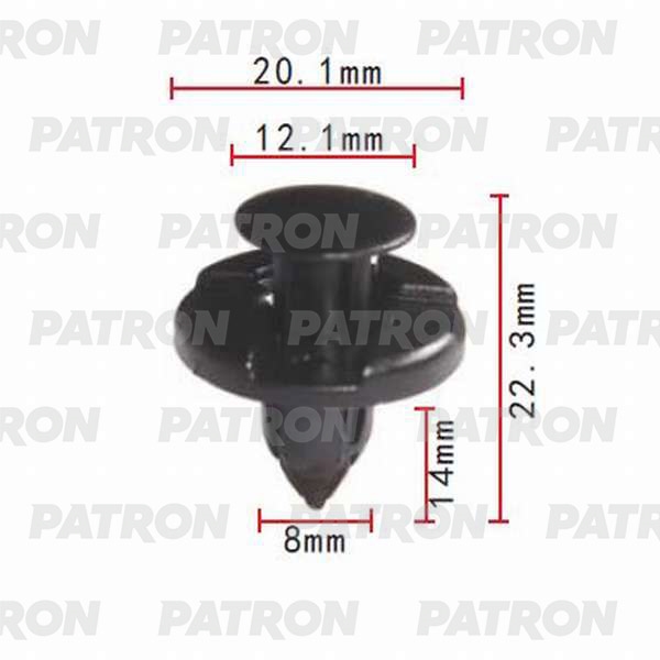 PATRON P370002A Клипса пластмассовая (упаковка 100шт) Acura, Honda, Infiniti, Mitsubishi, Nissan применяемость: внутренняя отделка, брызговики, подкрылок, бампер, крылья, кузов - решётки