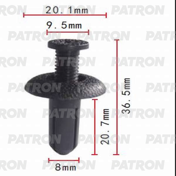PATRON P370023 Клипса пластмассовая Acura, Honda, Hyundai, Kia, Lexus, Mitsubishi, Toyota применяемость: брызговики, подкрылок, бампер, крылья