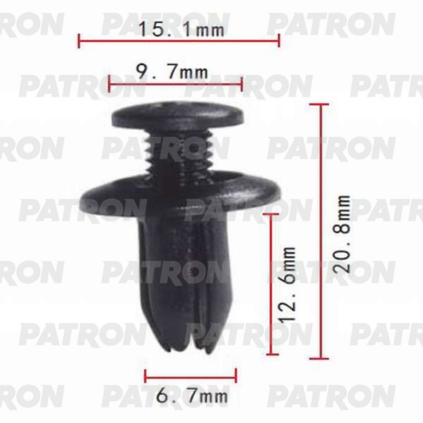 PATRON P370024A Клипса пластмассовая (упаковка 100шт) GM, Infiniti, Lexus, Mazda, Mitsubishi, Nissan, Toyota применяемость: бампер, подкрылок