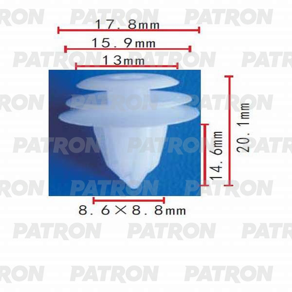 PATRON P370053A Клипса пластмассовая (упаковка 100шт) GM, Lexus, Mitsubishi, Toyota применяемость: внутренняя отделка