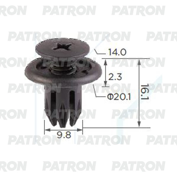 PATRON P370132A Клипса пластмассовая (Упаковка 100шт) Acura, Chevrolet, Daewoo, GM, Honda, Opel, Sang Yong применяемость: бампер, брызговики, пороги, молдинги