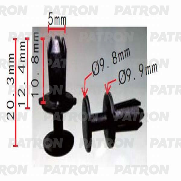 PATRON P370203 Клипса пластмассовая Audi, Bentley, Porsche, Seat, Skoda, Volkswagen применяемость: бампер, решётки, подкапотное пространство, радиатор